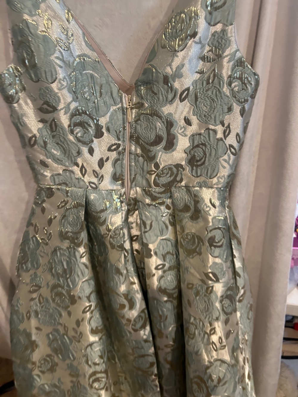 Lulu's Metallic Sage Green Floral Fit-and-Flare Dress - Picture 5 of 5